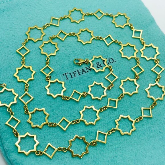 Tiffany & Co. 18K Yellow Gold Picasso Marrakesh Star Cutout Link Necklace 24" - Picture 8 of 14
